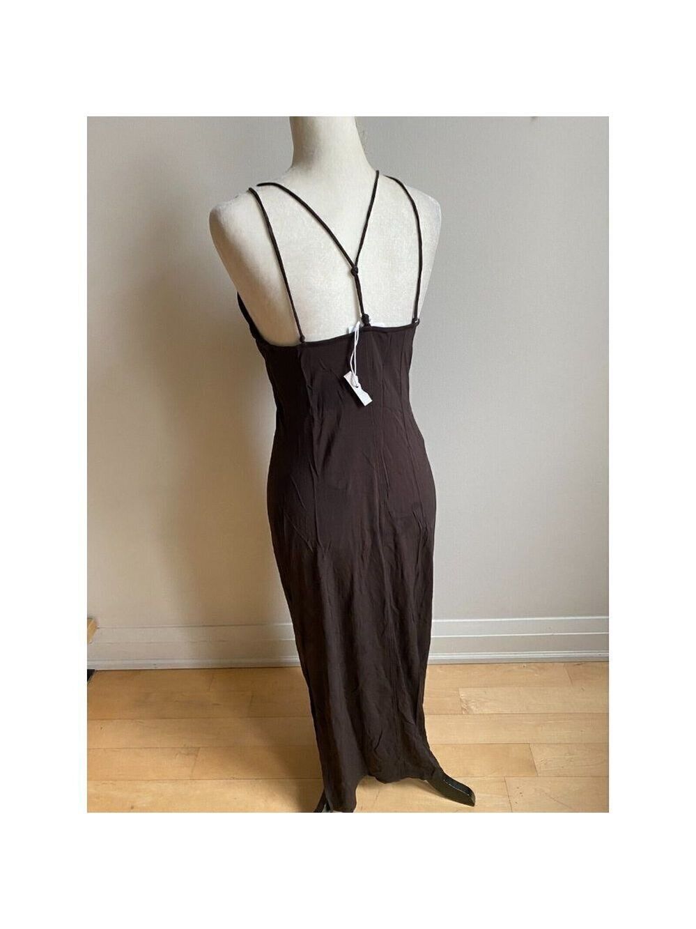 Frame BNWOT womens black delicate knot midi dress sz Medium side slit - Picture 5 of 9